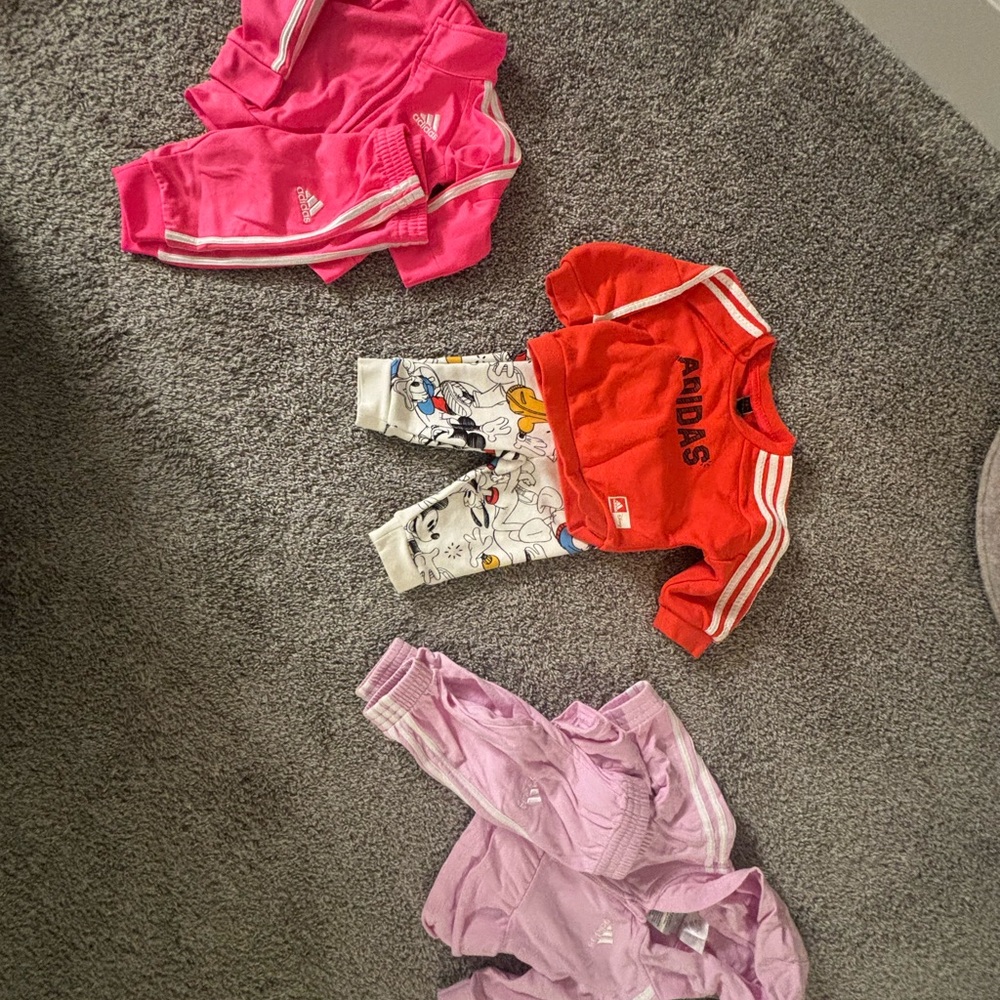 Adidas Kids Tracksuit Set in Bright Pink, Orange, and Light Pink